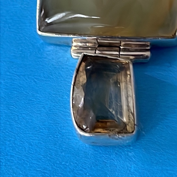 Sterling Triple Citrine Druzy Pendant Necklace. Hinged. Auspicious. Artist made - Picture 12 of 15